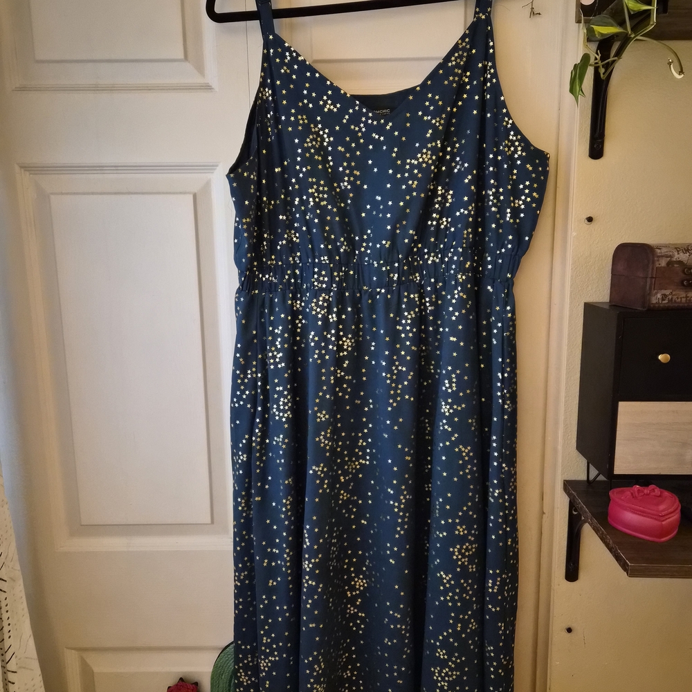 Elegant Dress Almost Teal Base with Gold Star Accents